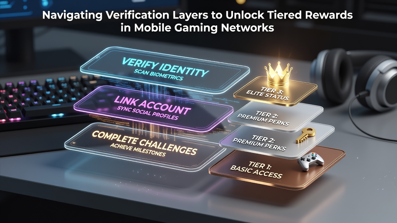 Mobile Gaming App mit Verifizierungsprozess und Belohnungsstufen auf dem Bildschirm